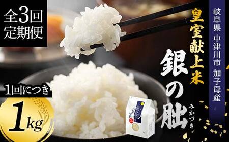 ＜テレビで紹介されました！＞令和7年度 【全3回定期便】皇室献上米『銀の朏』1kg 中津川市加子母産 栽培期間中化学肥料不使用 F4N-1866