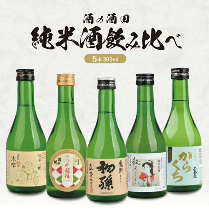 SB0915　［酒の酒田］純米酒飲み比べセット　計5本(各300ml×1本)【初孫 魔斬、清泉川 山形つや姫様、麓井 圓、松嶺の富士 秘めごと、上喜元 からくち】