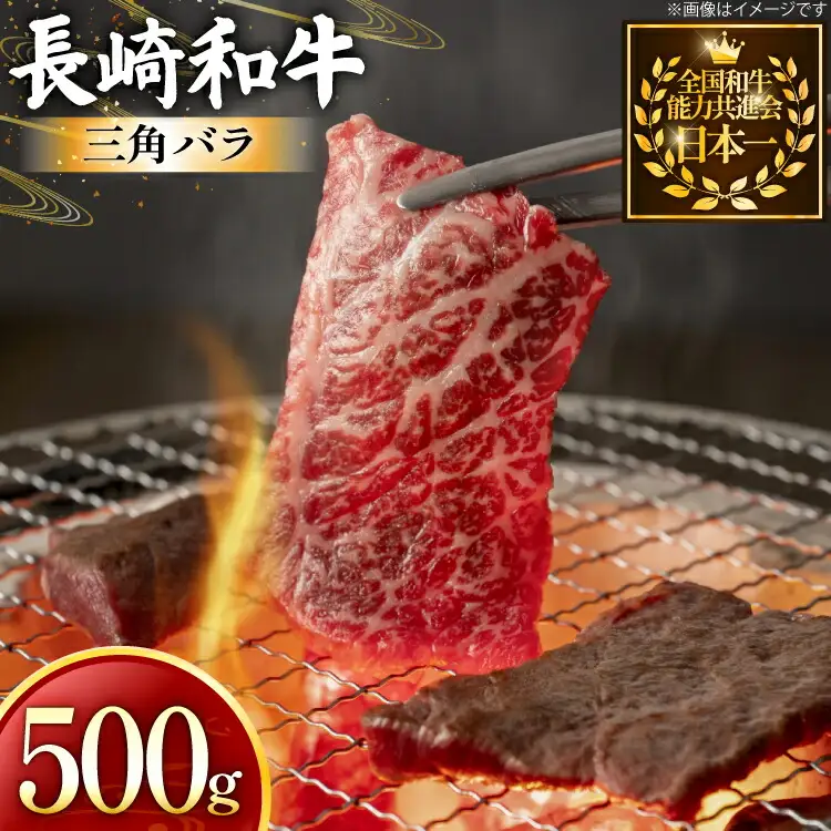 牛肉 長崎和牛 焼肉用 三角バラ 500g [黒牛 長崎県 東彼杵町 hs42bag750074]