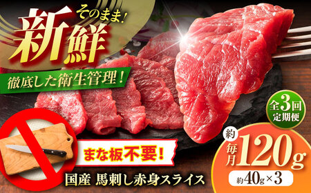 全3回定期便 まな板不要! フジチク切れてる国産 馬刺し 3P計約120g BHAD102 馬刺し