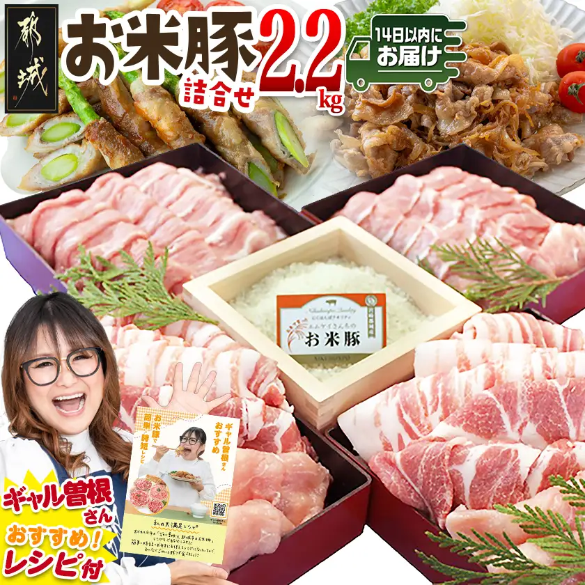 お米豚2.2kgセット≪みやこんじょ快速便≫_14-3101-R_【ご入金確認後、14日以内にお届け!!】(都城市) 豚肉 ロース こま切れ 切り落とし バラ 肩ロース ブランド 小分け シート仕切り 