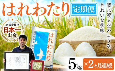 ＜定期便＞【コメ鑑定技術日本一の山金】 はれわたり 5kg×2ヶ月連続（令和7年産） 白米 精米 F21U-484