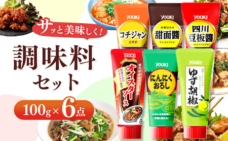 調味料6点セット（四川豆板醤、甜面醤、コチジャン、オイスターソース、ゆず胡椒、にんにくおろし）各100ｇ×6 | 調味料 6種 那珂川町 栃木県