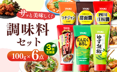 【定期3回】調味料6点セット（四川豆板醤、甜面醤、コチジャン、オイスターソース、ゆず胡椒、にんにくおろし）各100ｇ×6 | 調味料 6種 那珂川町 栃木県 