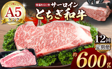【栃木県共通返礼品】【定期12回】宮福笑牛（とちぎ和牛） A5 サーロインステーキ　約200g×3枚
