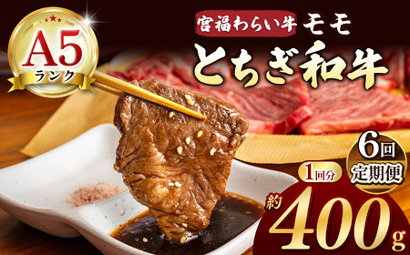 【栃木県共通返礼品】【定期6回】宮福笑牛（とちぎ和牛）A5 モモ焼き肉　約400g