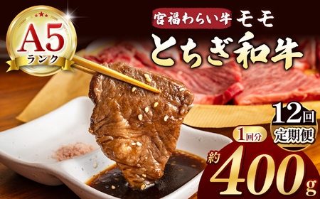 【栃木県共通返礼品】【定期12回】宮福笑牛（とちぎ和牛）A5 モモ焼き肉　約400g