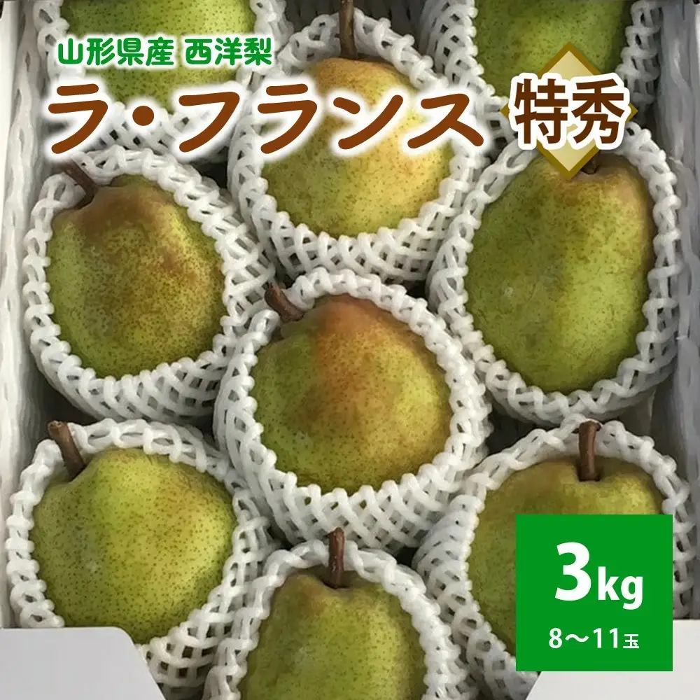 西洋梨（ラ・フランス）３ｋｇ　８～１１玉　特秀品　化粧箱入　0049-2611