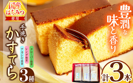 *カステラ（アカシヤ・レンゲ・クローバー）3本セット | カステラ かすてら 蜂蜜 はちみつ ハチミツ 洋菓子 スイーツ セット 詰め合わせ お菓子 おやつ 長野県 松川村 信州