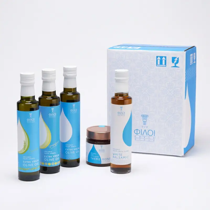 地中海の国・ギリシャのオーガニック製品詰め合わせ(オリーブオイル3種・ホワイトバルサミコ酢・タイムハニー)_0219-001-T06
