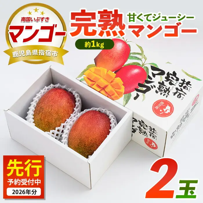 【2026年 発送】完熟 マンゴー 2玉 約1kg 花立山農業研究所 IB135-001 マンゴー フルーツ 果物