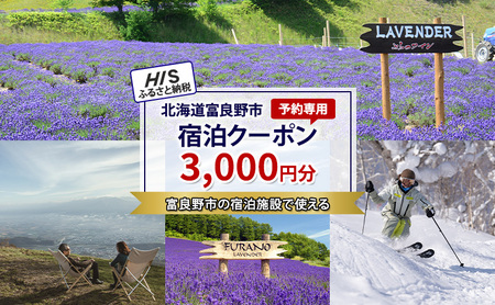 HISふるさと納税宿泊予約専用クーポン（北海道富良野市）3,000円分