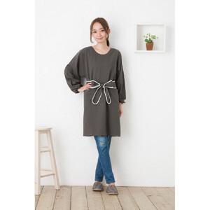 【グレー】丸襟パイピングリボン割烹着