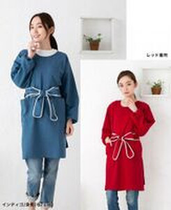 【インディゴ】丸襟パイピングリボン割烹着