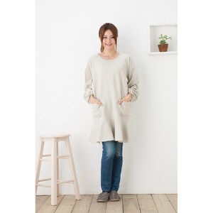 【ベージュ】ラグランフリル割烹着