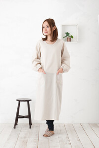 【ベージュ】ロングストレート割烹着