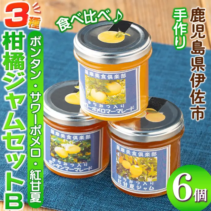 isa681 3種の柑橘ジャム食べ比べセットB(計6個・ボンタン、サワーポメロ、紅甘夏 各140g) 加工食品 果物 フルーツ 詰め合わせ 果肉 柑橘 低糖 ハンドメイド ジャム ギフト マーマレード 【薩摩美食倶楽部】