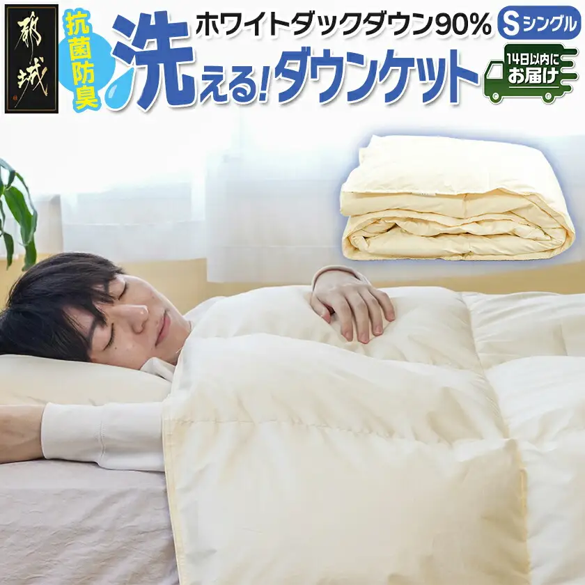 抗菌防臭加工洗えるダウンケット ホワイトダック90%【S】≪みやこんじょ快速便≫〔AE-E105-R〕_(都城市) 羽毛布団 寝具 抗菌防臭加工 ダウン SEKアレルGプラス加工 日本製 肌掛け布団 シングル