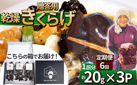 【定期6回】贈答用乾燥きくらげ 20g×3P ともちゃん農園 |定期便 贈答用 乾燥 きくらげ 食物繊維 鉄分 カルシウム ビタミンD カリウム アミノ酸  高血圧予防 ふるさと 納税栃木県 那珂川町