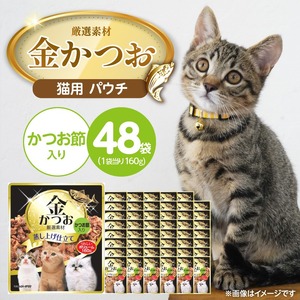 金かつお 猫用パウチ（かつお節入り）160g×48袋_金かつお 猫用 パウチ 160g × 48袋 かつお節入り 全年齢 対応 やさしい ゼリータイプ 水分補給 まぐろ かつお 健康維持 ウェットフード 自然派 おやつ キャットフード 福岡県 久留米市 〔Pf064-04〕