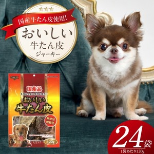 おいしい牛たん皮 ジャーキー 犬用おやつ 120g×24袋_おいしい 牛たん皮 ジャーキー 犬用 おやつ 120g × 24袋 愛犬 やさしいおやつ 健康 サポート 国産 牛肉 牛たん 硬い 長持ち ストレス解消 歯磨き効果 自然派 おやつ 専用パウチ入り 福岡県 久留米市 〔Pf074〕