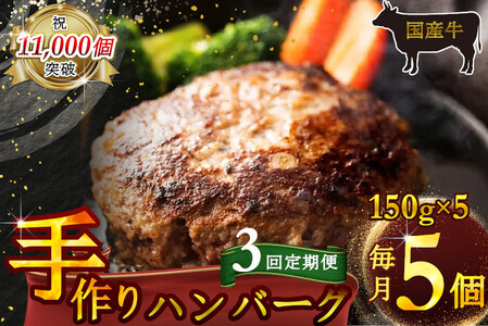 （定期便）【全3回】（冷凍）国産牛肉100％食べ応え満点 手作り・手ごね ハンバーグ 750g ／ 歩商事 定期便 牛肉 手作り 手ごね ハンバーグ 奈良県 田原本町