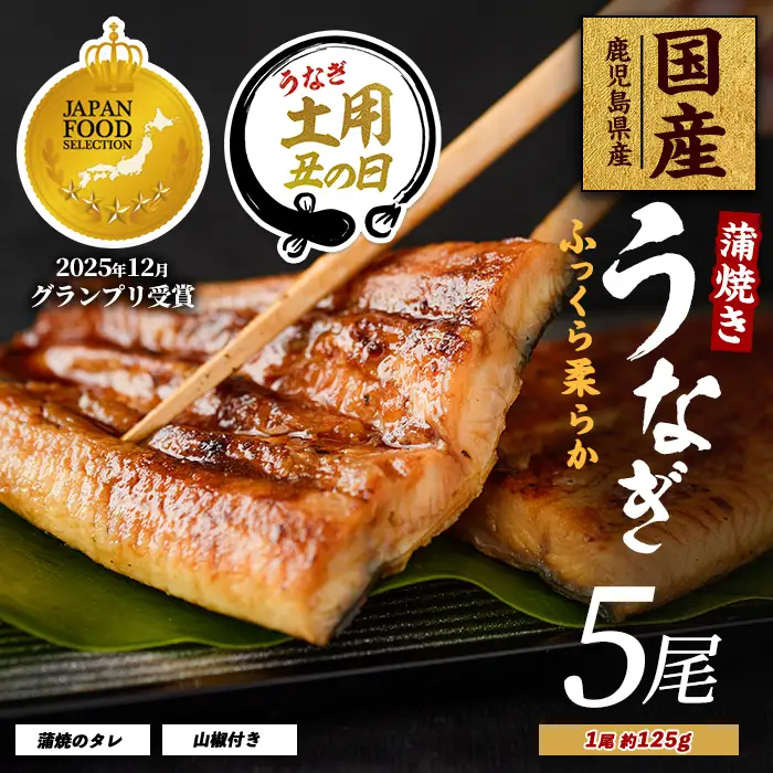 【丑の日に合わせてお届け！】【鹿児島県産】うなぎ蒲焼じっくり焼き約125g×5尾 化粧箱入り(大新/IB021-009u)  うなぎ