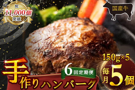 （定期便）【全6回】（冷凍）国産牛肉100％食べ応え満点 手作り・手ごね ハンバーグ 750g ／ 歩商事 定期便 牛肉 手作り 手ごね ハンバーグ 奈良県 田原本町