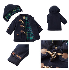 H197(紺/120cm) ミキハウス フリースダッフルコート(紺) 120cm【mikihouse ダッフル コート アウター こども こども服 キッズ 冬 フリース 赤 レッド 紺 ネイビー フード取りはずし 暖かい ブランド 大阪 八尾市】