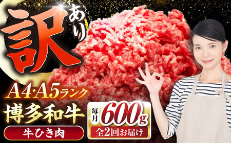 【全2回定期便】【訳あり】 博多和牛 100％ ミンチ (挽肉) 600g（300g×2個） [VDZ092] ひき肉 牛肉 ハンバーグ