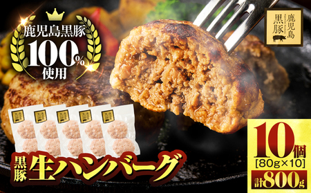 鹿児島県産 黒豚 生 ハンバーグ 800g（80g×10個） KN054-013 肉 豚肉 冷凍