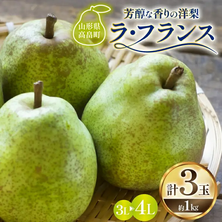 【期間限定発送】 ラ・フランス 山形県 3L?4L 3玉 約1kg [三鷹洋梨園 山形県 高畠町 tk06ays910004]