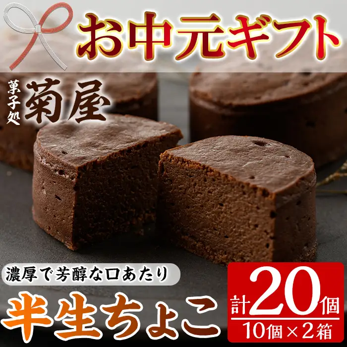 【お中元】 濃厚で芳醇！ふんわりかるーい♪チョコレートケーキ＜半生ちょこ 20個（10個×2箱）＞1口サイズ チョコレートケーキ 冷凍 個包装 チョコレートケーキ【00-014-01-R8OC】