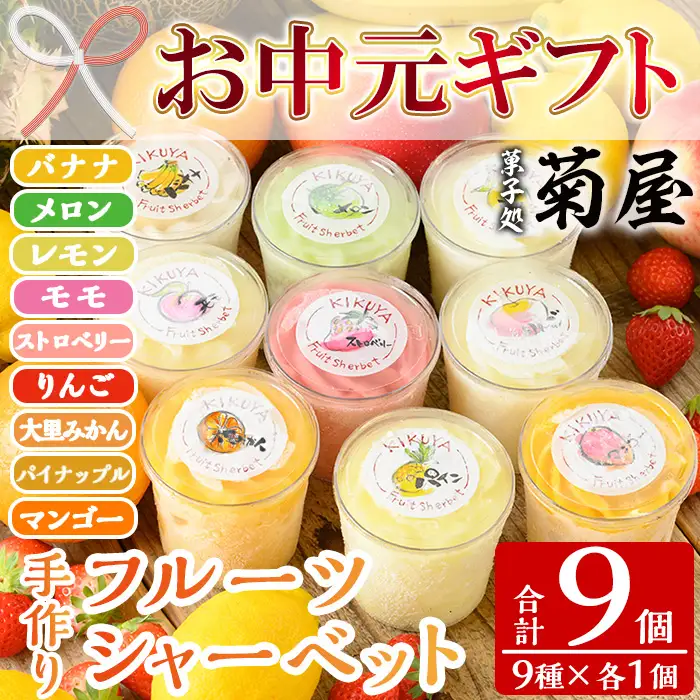 【お中元】9種の手作りフルーツシャーベット 9個セット（フルーツシャーベット9種各1個）【00-014-10-R8OC】