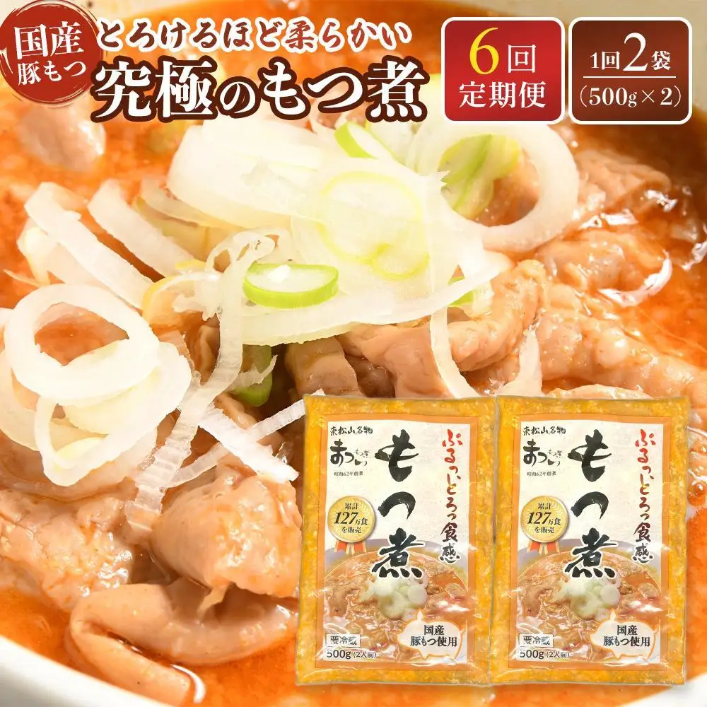 【定期便６カ月】国産豚もつ使用！とろけるほど柔らかい究極のもつ煮  500g×2袋