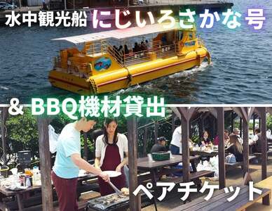 水中観光船 にじいろさかな号 乗船券 ペアチケット ＋【 三崎港うらり 】手ぶら で BBQ機材貸出 ペアチケット M033-005 チケット 体験