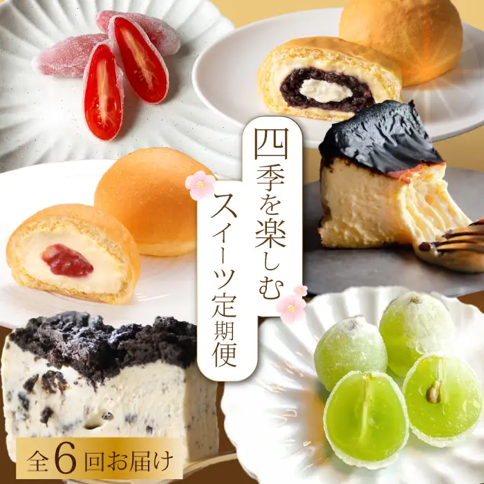 【全6回定期便】四季を楽しむ1年間定期便 スイーツ6種食べ比べ お菓子 洋菓子 お取り寄せ ギフト ご褒美 共楽堂 八天堂 むすび マスカット くりーむパン チーズケーキ T05