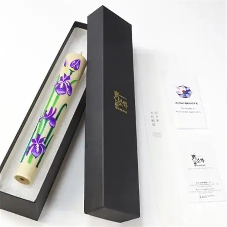 【岡崎手描き絵ろうそく】20匁 愛知県花かきつばた　全工程手作り国内産ハゼの実蝋を100%使用【1200102】