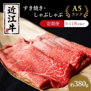【肉の千石屋】【定期便:9～11月お届け】3ヶ月連続お届け近江牛A5ランクすき焼き しゃぶしゃぶ約380g 肉 近江牛 牛肉 すき焼き しゃぶしゃぶ モモ 肩ロース ロース 和牛 国産 滋賀県