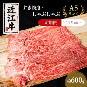 【肉の千石屋】【定期便:9～11月お届け】3ヶ月連続お届け近江牛A5ランクすき焼き しゃぶしゃぶ約600g 肉 近江牛 牛肉 すき焼き しゃぶしゃぶ モモ 肩ロース ロース 和牛 国産 滋賀県