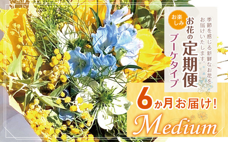 お楽しみ！ 6か月 お届け お花の定期便 「Medium」 | ブーケ タイプ 本数7-10本 高さ20-22cm 
