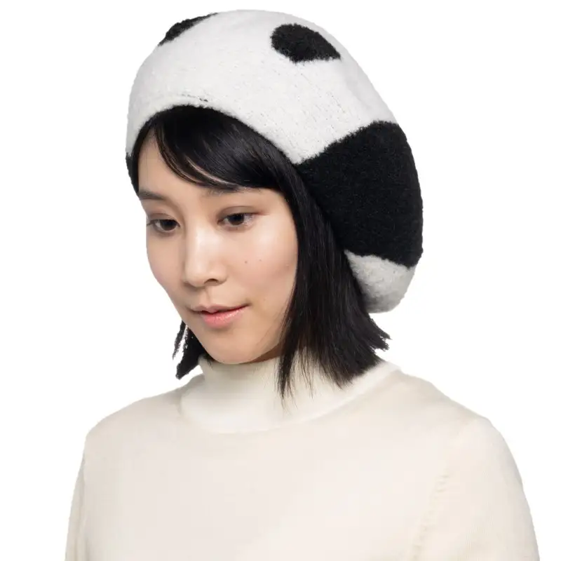 パンダモチーフニットベレー帽 (カラー：オフホワイト)_0225-002-T06-1