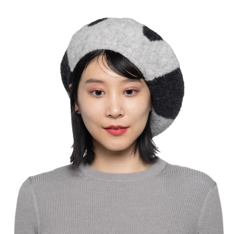 パンダモチーフニットベレー帽 (カラー：グレー)_0225-002-T06-2