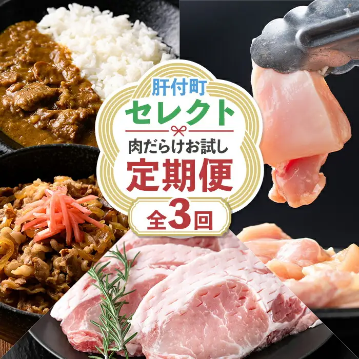 【C90001】＜定期便・全3回＞肝付町セレクト定期便《肉だらけお試し定期便》 鹿児島 牛肉 黒毛和牛 豚肉 黒豚 鶏肉 唐揚げ 味付け 定期便 セレクト 加工品 肉加工品 簡単調理 冷凍 冷凍食品 【株式会社きもつき未来商社そらまち】