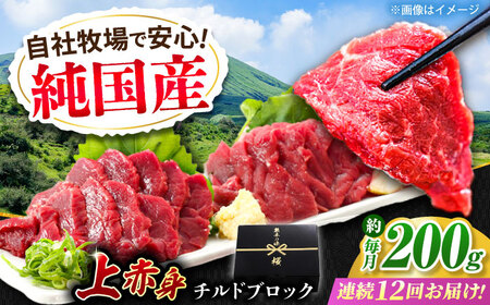 【全12回定期便】『純国産』熊本の味 上赤身 馬刺し 約200g ブロック チルド 冷蔵 馬刺し[AYCN041]
