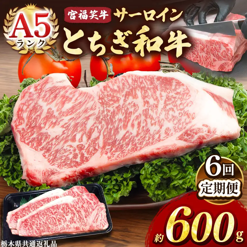 【定期便6回】宮福笑牛(とちぎ和牛) A5 サーロインステーキ 約200gx3枚