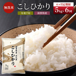特A受賞歴 定期便 6ヶ月 5kg こしひかり BG無洗米 無洗米 令和7年産 滋賀県産 米 近江米 コシヒカリ 時短 定期 6回