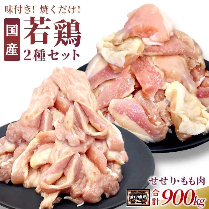 奥三河どり使用！ 田口塩鶏 国産 若鶏味付け肉 2種セット（せせり・もも肉）合計900g もも肉 500g せせり 400g 塩ダレ 味付け肉 鶏肉 鶏 肉 キャンプ バーベキュー 味付け肉 大容量 手軽 焼くだけ 地鶏 焼肉 焼き鳥 -171