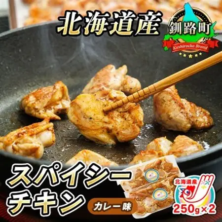【毎月定期便】スパイシーチキン カレー味 250g×2パック 500g 北海道産 鶏肉使用全4回【配送不可地域：離島】【4068017】