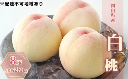 桃 2026年 先行予約 白桃 8玉 合計約2.0kg もも モモ 岡山県産 国産 フルーツ 果物 ギフト